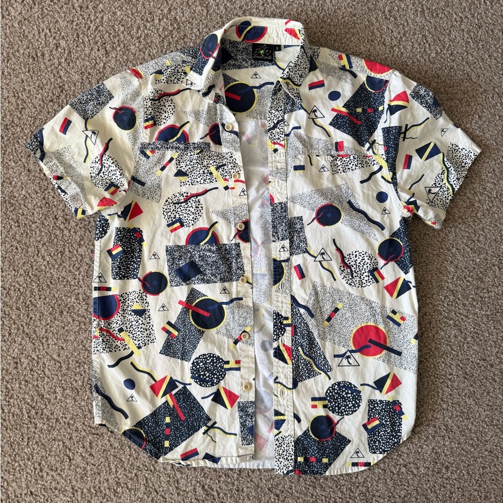 Catch Surf Retro Geometric Print Short Sleeve Button Up Shirt Mens Small